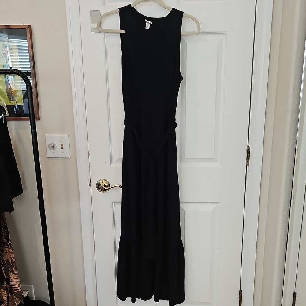 Black Tie Front Halter Maxi Dress